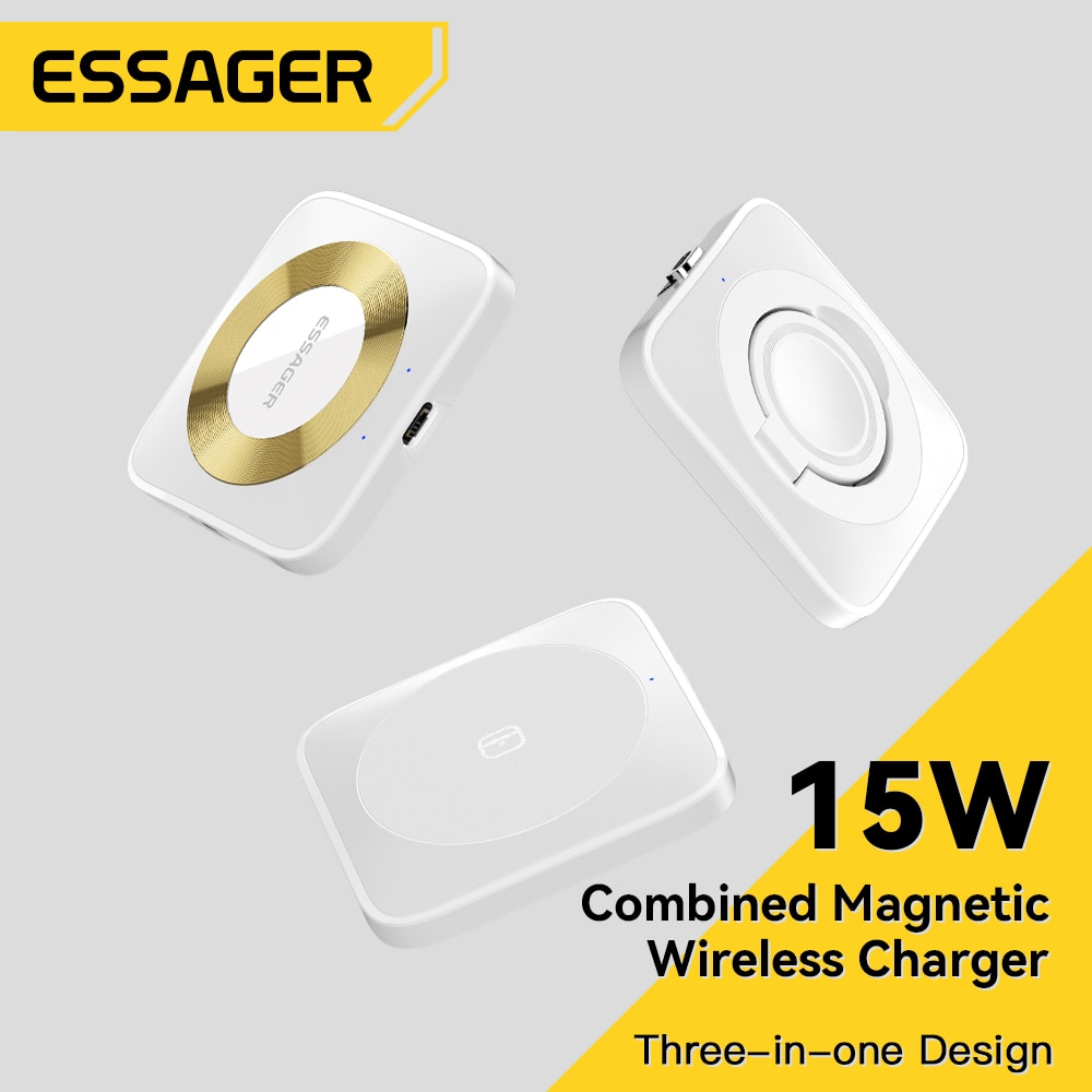 Essager 3 in 1 Magnetic 15W Wireless Charger Stand For iPhone14 13 12 Pro Max Fast Charging Dock Station For Apple Watch/AirPods