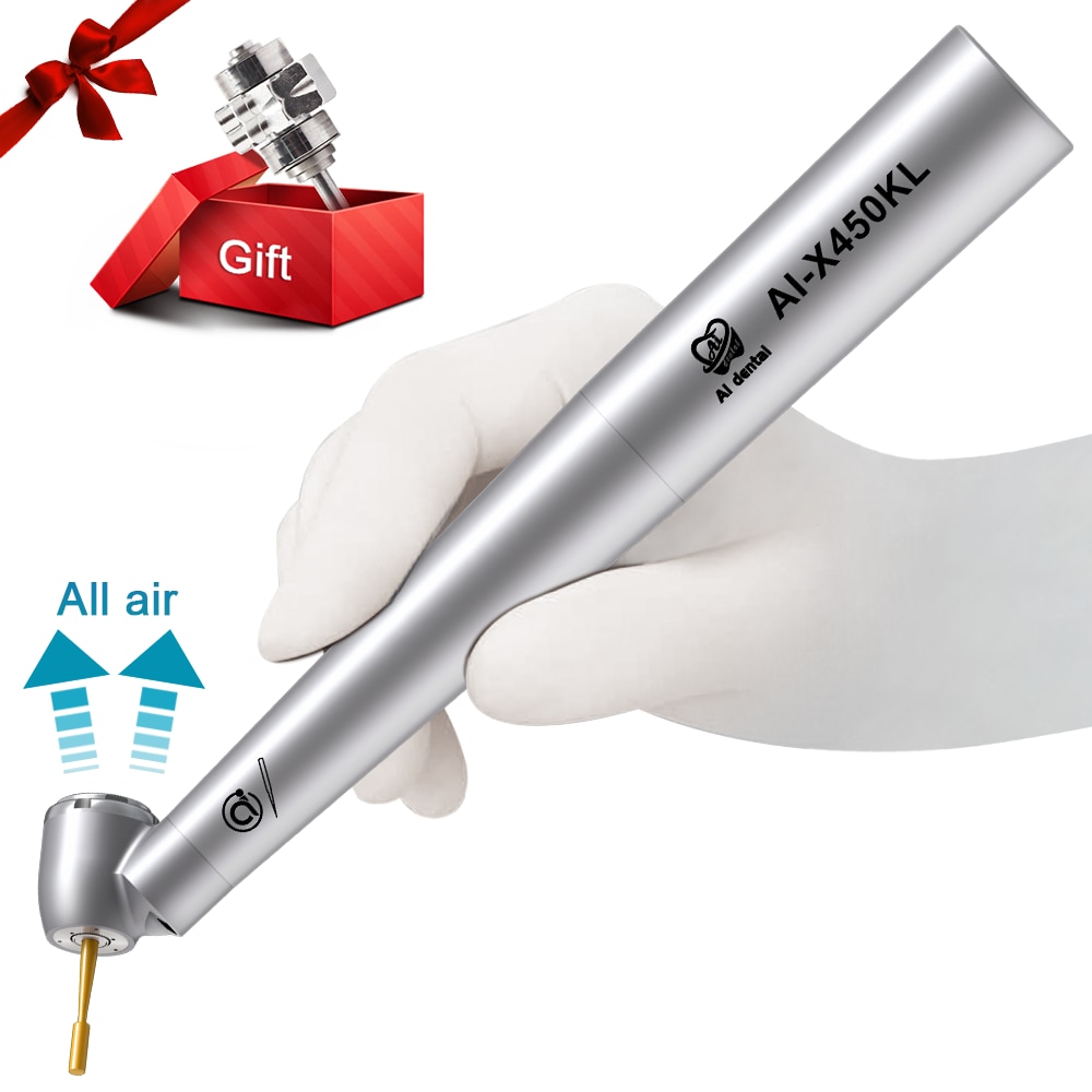 Dental Air Turbine Handpiece 45 Degree Angle Head High Speed Body Drill With Optic Fiber Compatible Kvo Led Coupler AI-X450KL