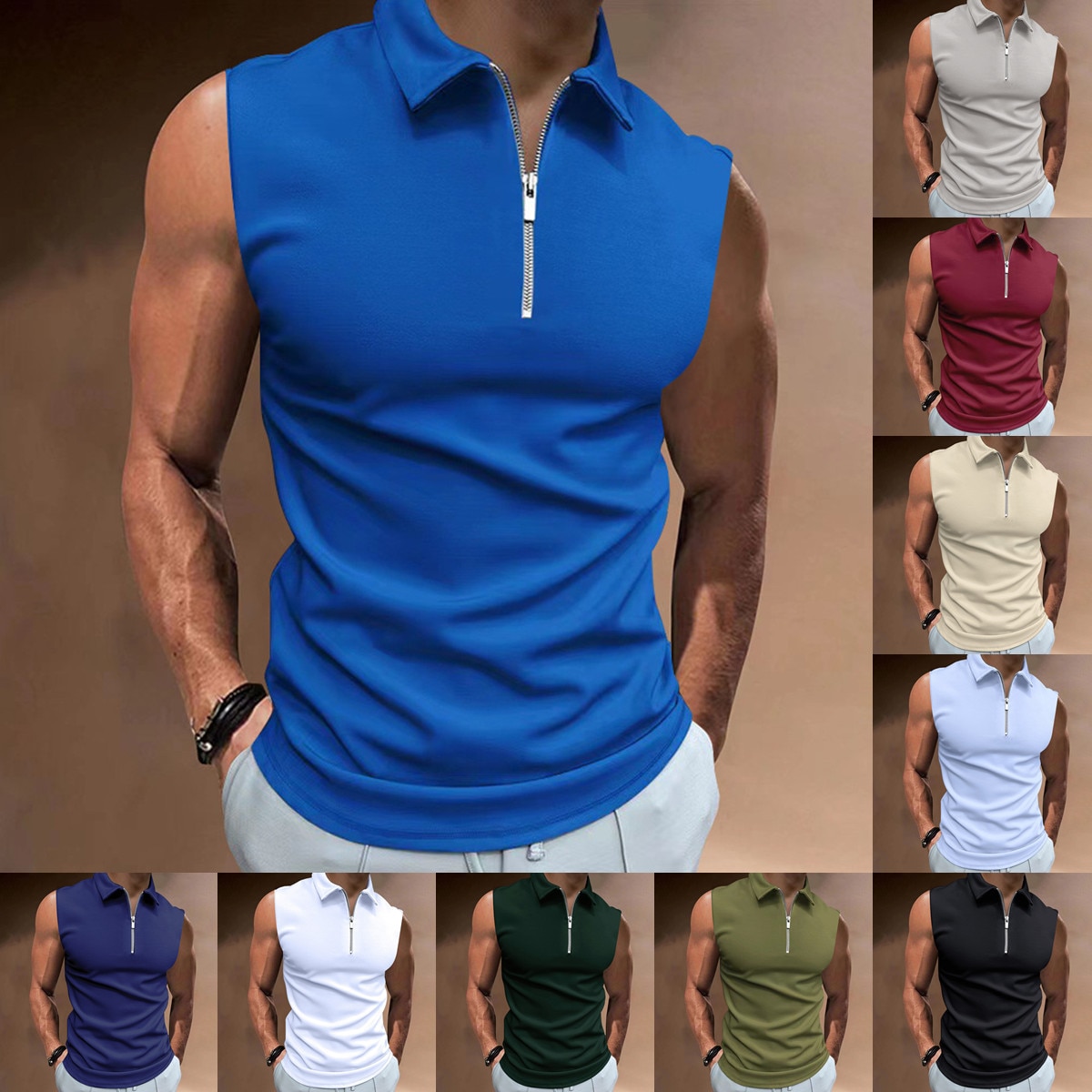 Y2k 2023 Men's Solid Sleeveless Polo Shirt Daily Street Casual Polo Collar Button Sport Shirt Breathable Tank Top Summer s-