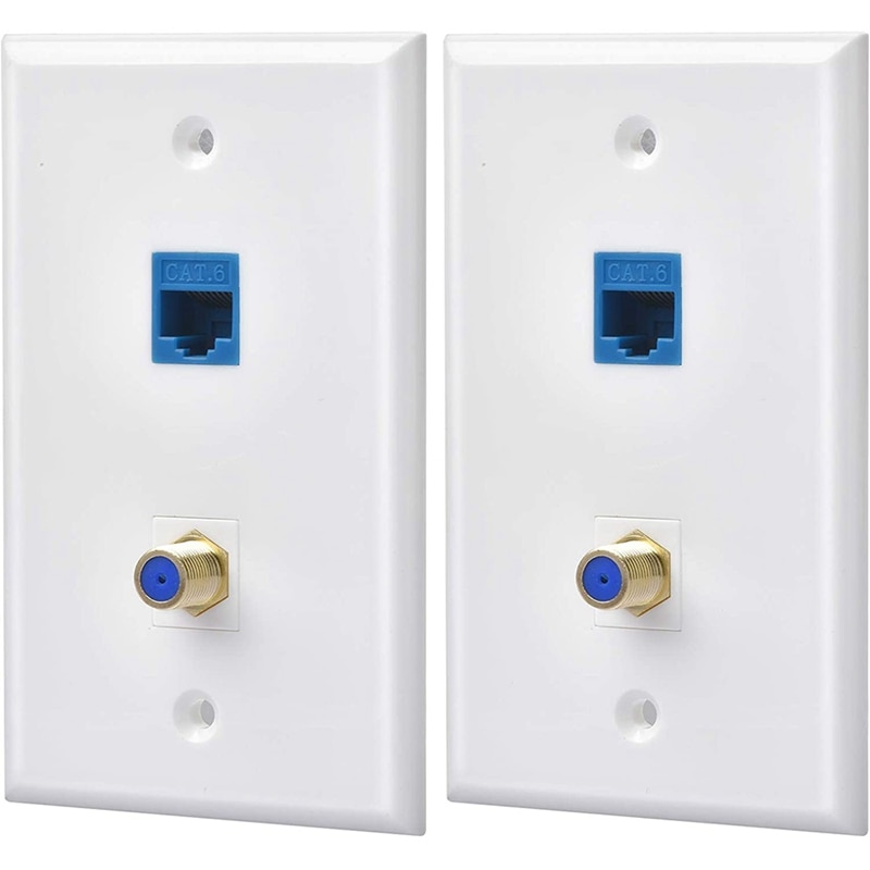 BMDT-Ethernet Coax Wall Plate Outlet With 1 Cat6 Keystone Port And 1 Gold-Plated Coax F Type Port RJ45 Wall Plates