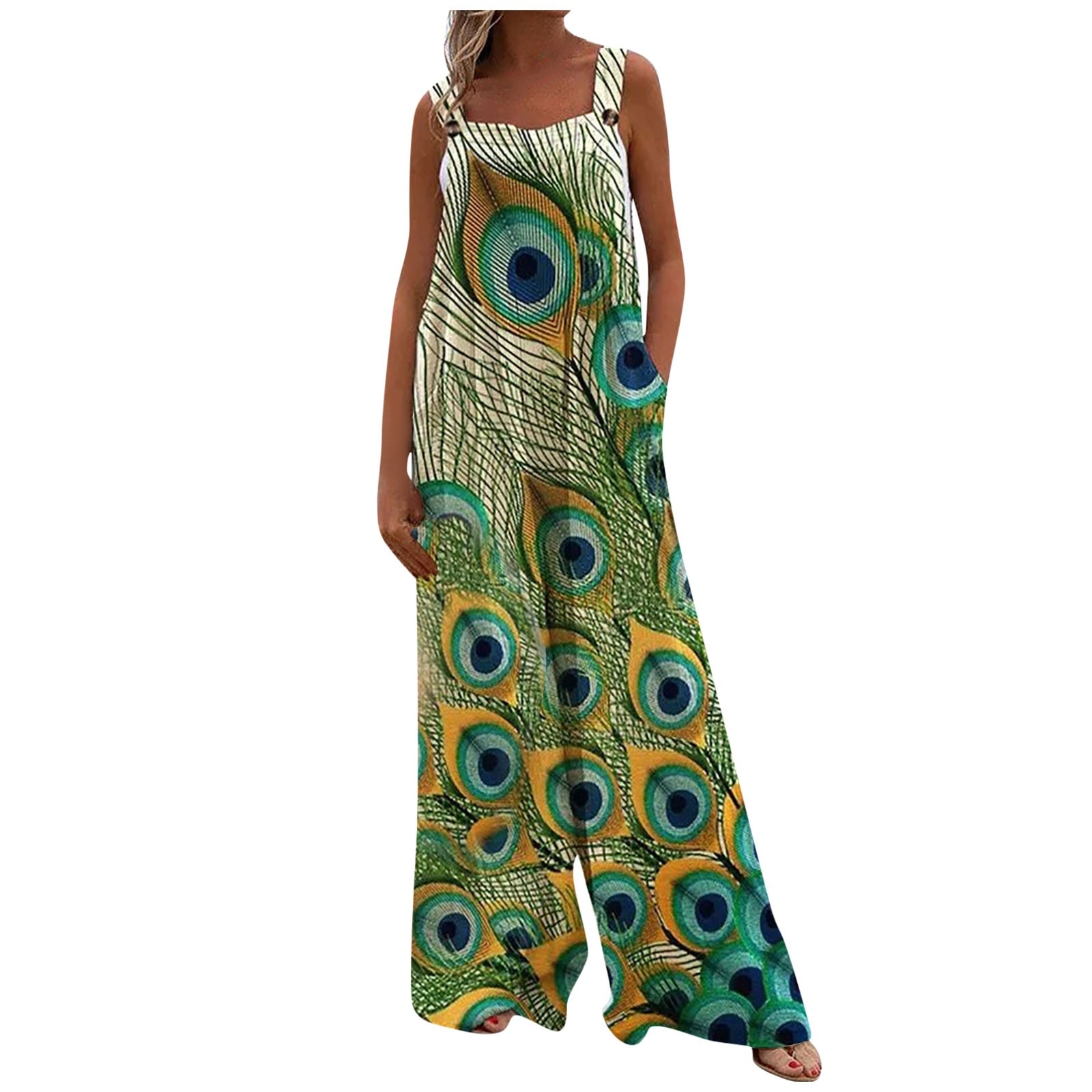 women jumpsuit Elegant Printing Wide Leg Pants Jumpsuits Summer Fashion Bodysuits Ladies Sleeveless Pocket Streetwear Romper