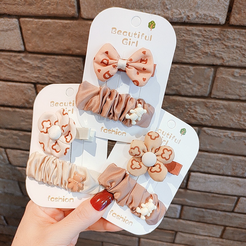 2pcs Cute Kids Girl Hairpin Lovely Cartoon Animal Bear Floral Hair Clip for Children Girl Kawaii Bang Side Clip Hair Accessories