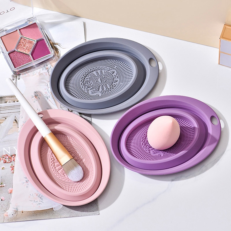 Silicone Foldable Washing Brush Beauty Egg Bowl Makeup Brushes Cleaning Pad Foundation Makeup Tools Scrubbe Board