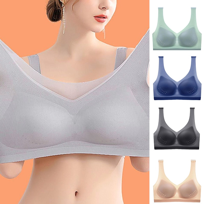 Breathable Ultra-thin Ice Silk Underwear for Women Large Size No Steel Ring Tank Tops Lingerie Push Up Seamless Bras Shock-Proof