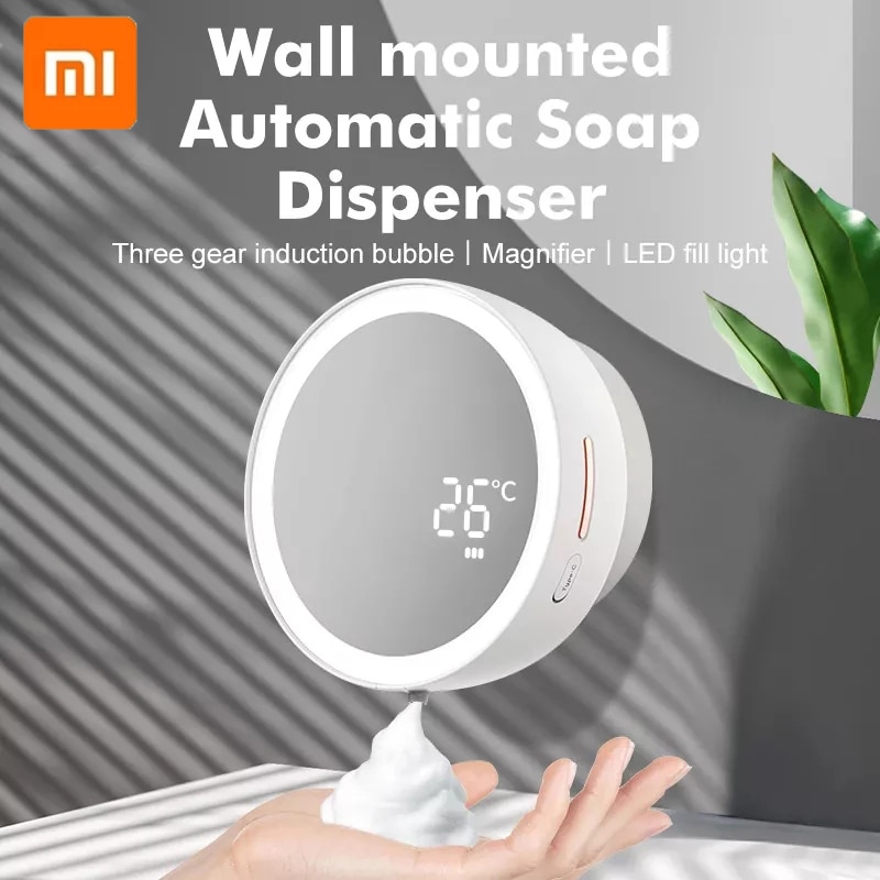 2023 Xiaomi mijia Liquid Foam Soap Dispensers HD Magnifying Glass LED Fill Light Temperature Display Hand Wash Automatic Soap