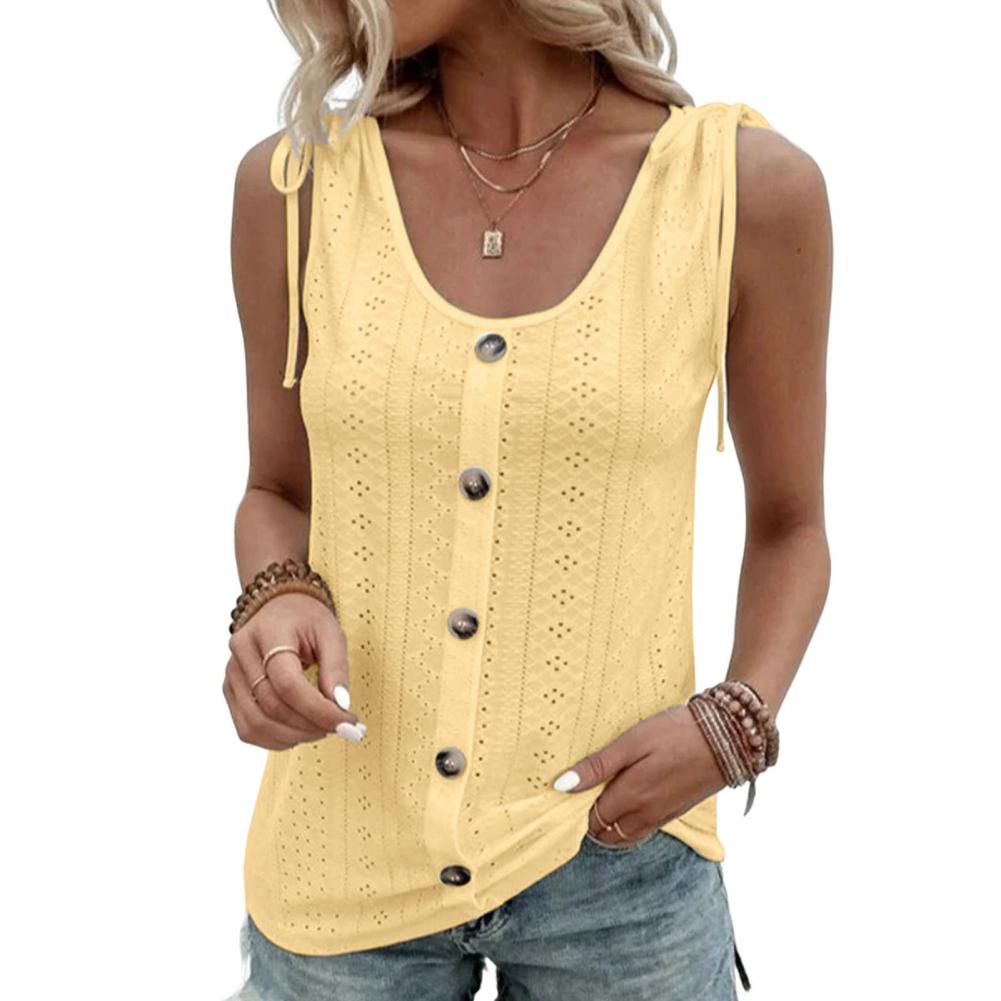 Stylish Summer Vest Breathable Tank Tops Thin Cool Women Solid Color Hollow Camisole Top