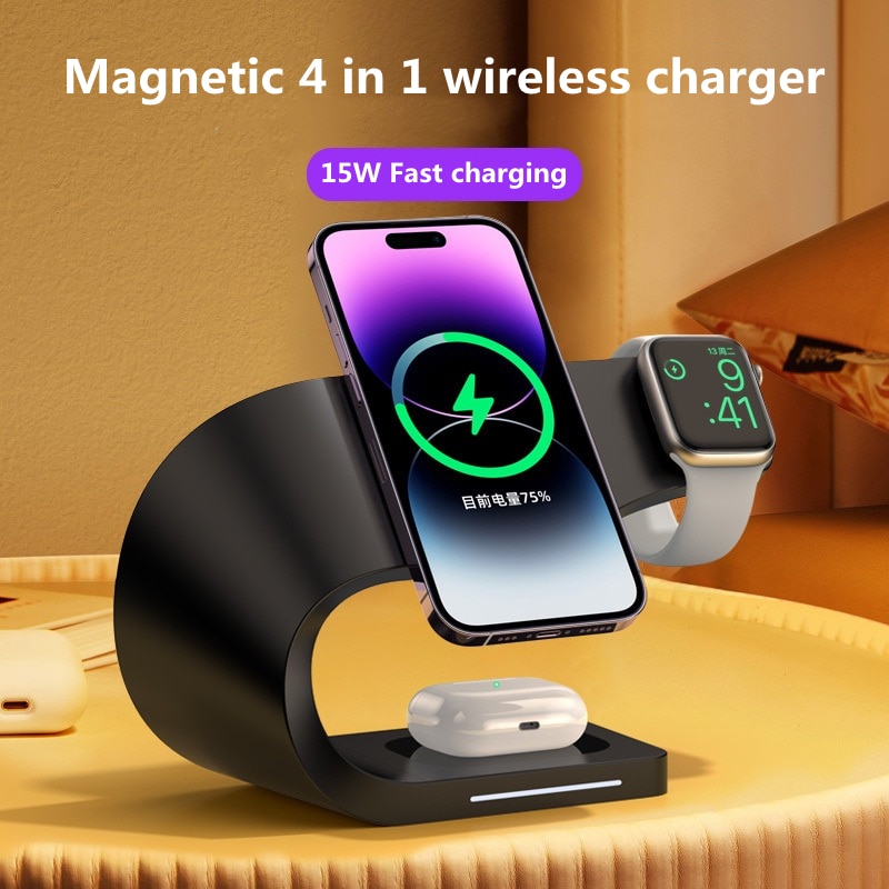 3 in 1 15W Magnetic Wireless Charger Stand For iPhone 14 13 Pro Max 12 Mini Airpods Apple Watch 8 7 Fast Charging Station Holder