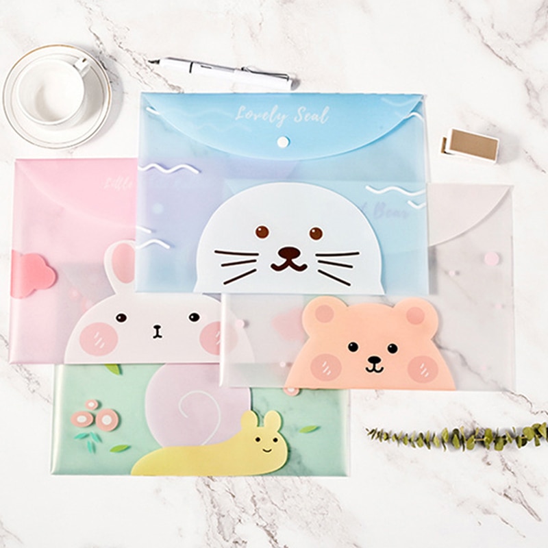 Cartoon Transparent Snap Storage Bag Student Stationery PVC Cute Fresh Waterproof Portable Information Bag Office File A4 Bag