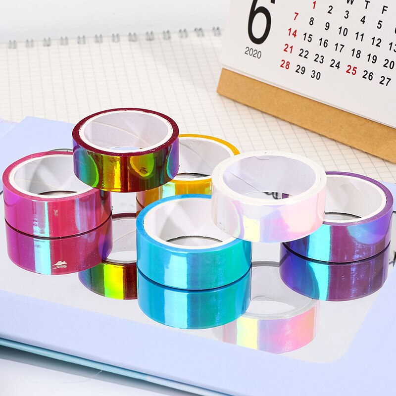6 Rolls Color Washi Tape Scrapbook Decorative Sricker Laser Tape Waterproof Stickers Stationery Art Supplies