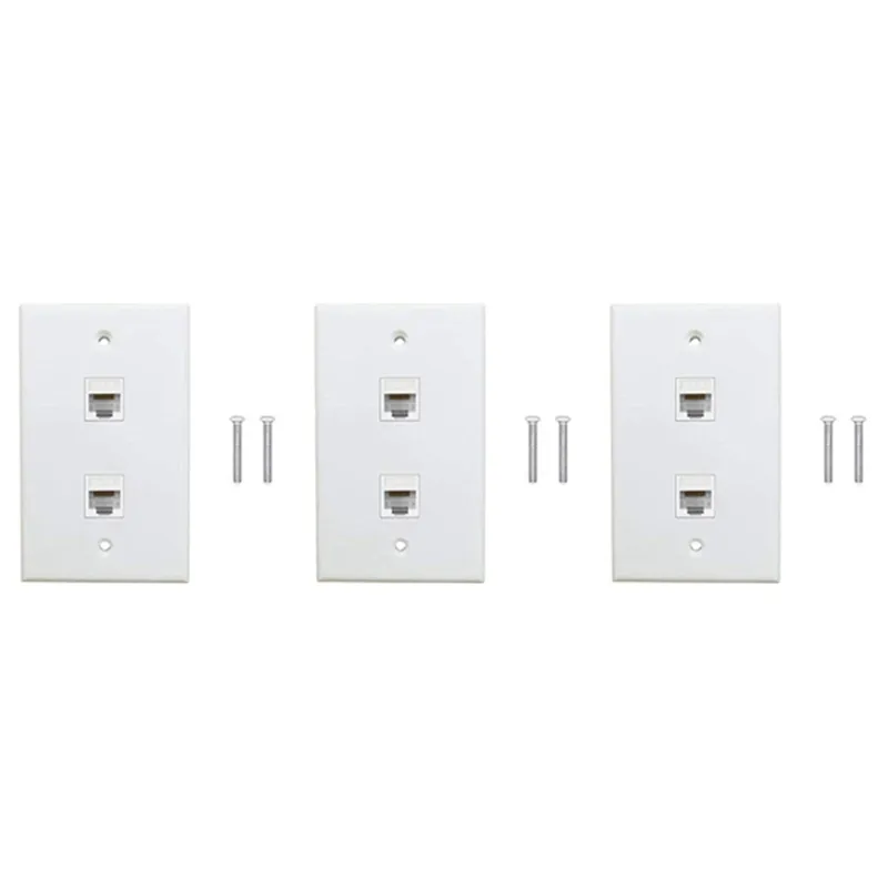 Hot 3 Pack 2 Port Ethernet Wall Plate, Cat6 Female To Female Wall Jack RJ45 Keystone Inline Coupler Wall Outlet, White