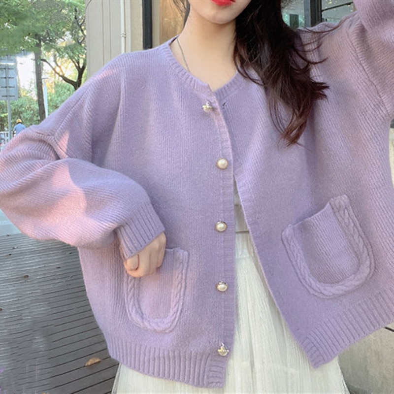 O Neck Sweater Cardigan for Women 2023 Fashion Spring Summer Single Breasted Sweater Casual Long Sleeve Knitted Cardigan Coat