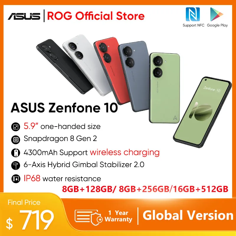 Global Version ASUS Zenfone 10 Smartphone Snapdragon 8 Gen 2 5.9'' 144Hz AMOLED Screen Wireless Charging IP68 waterpro