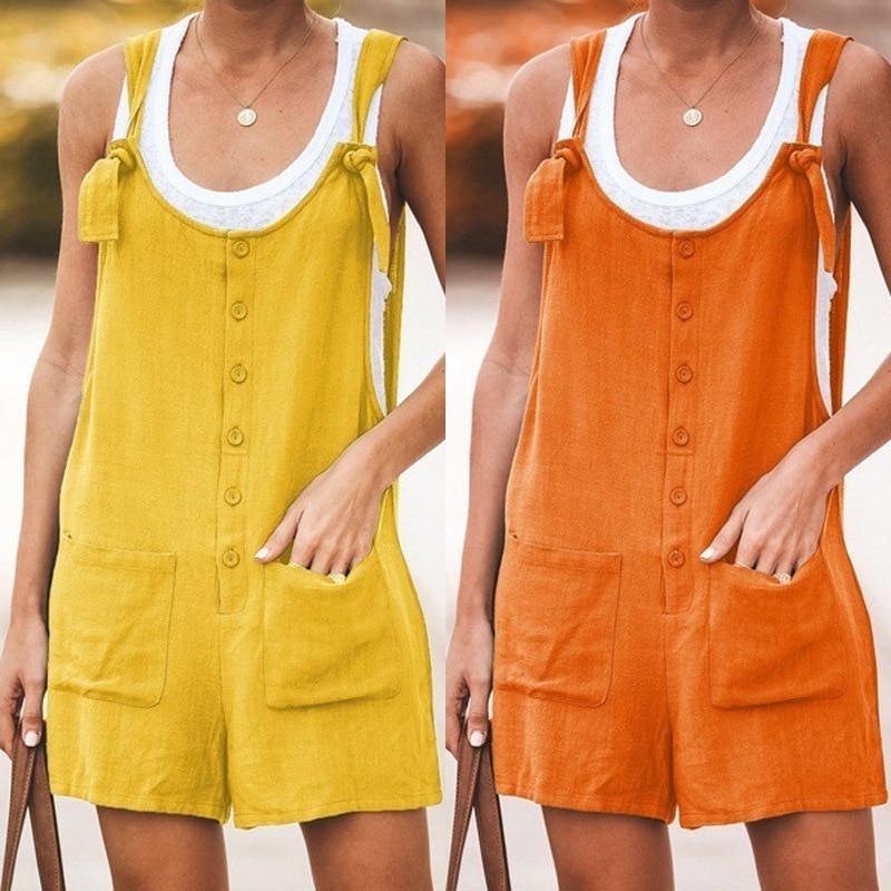 2023 New Woman Jumpsuits Solid Strap Wide Leg Pants Pockets Romper Casual Summer Sleeveless Fashion Loose Dungarees Bib Overalls