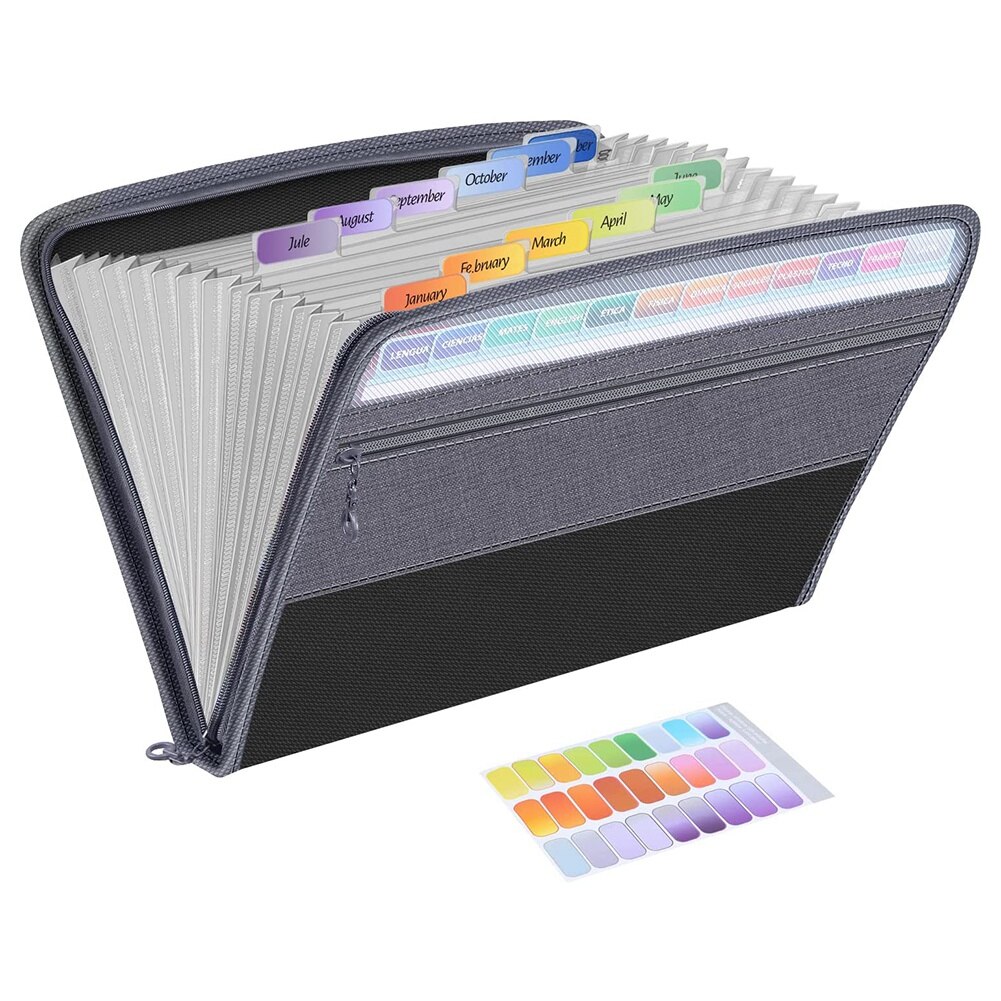 13 Pocket File Folder Storage Rack,File Box Storage Bag,with Zipper, Suitable for A4 Paper, Banknotes,Document Receipt A
