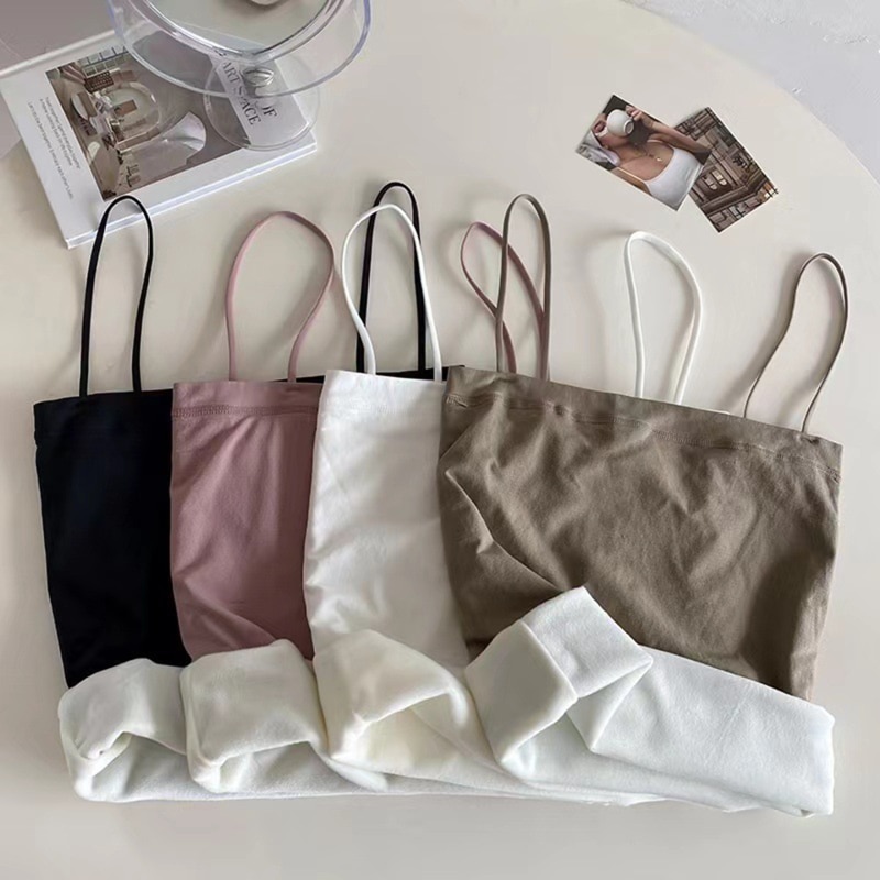 Women'S Velvet Vest Warm Thermal Underwear Simple Solid Sling Vest Female Thickened Suspender Bottom Winter Slim Camisole T
