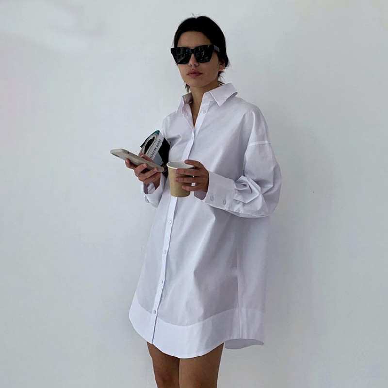 Europe and the United States 2023 autumn loose lapel long sleeve white shirt temperament commuter women's wear