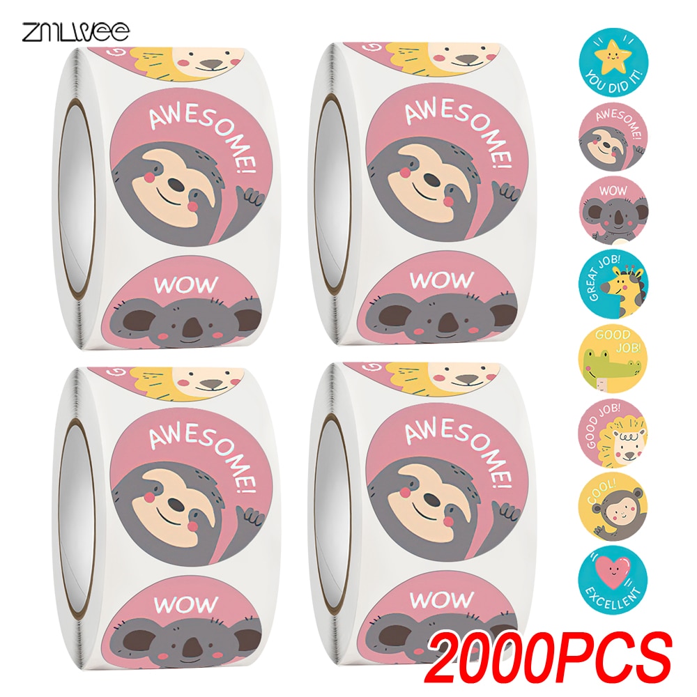 Stickers Wholesale sealing Cute Animal Children Stickers Decor Sloth Koala Circle Roll Seal Label Chrome Paper birthday Gift