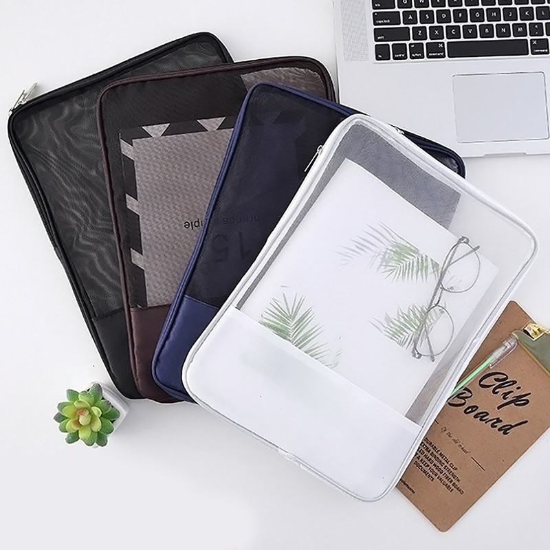Transparent Visual File Bag Portable Grid Business Document Storage Zipper Pocket Office Organizer Supplies Tools Accessories