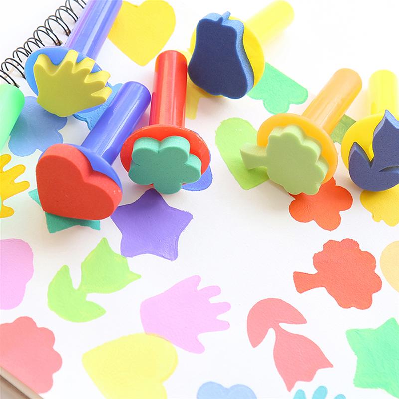 6pcs DIY Painting Sponge Brush Set Sponge Stampers Graffiti Ink Stamp Drawing Tools for Kids Student (Random Pattern and Color)