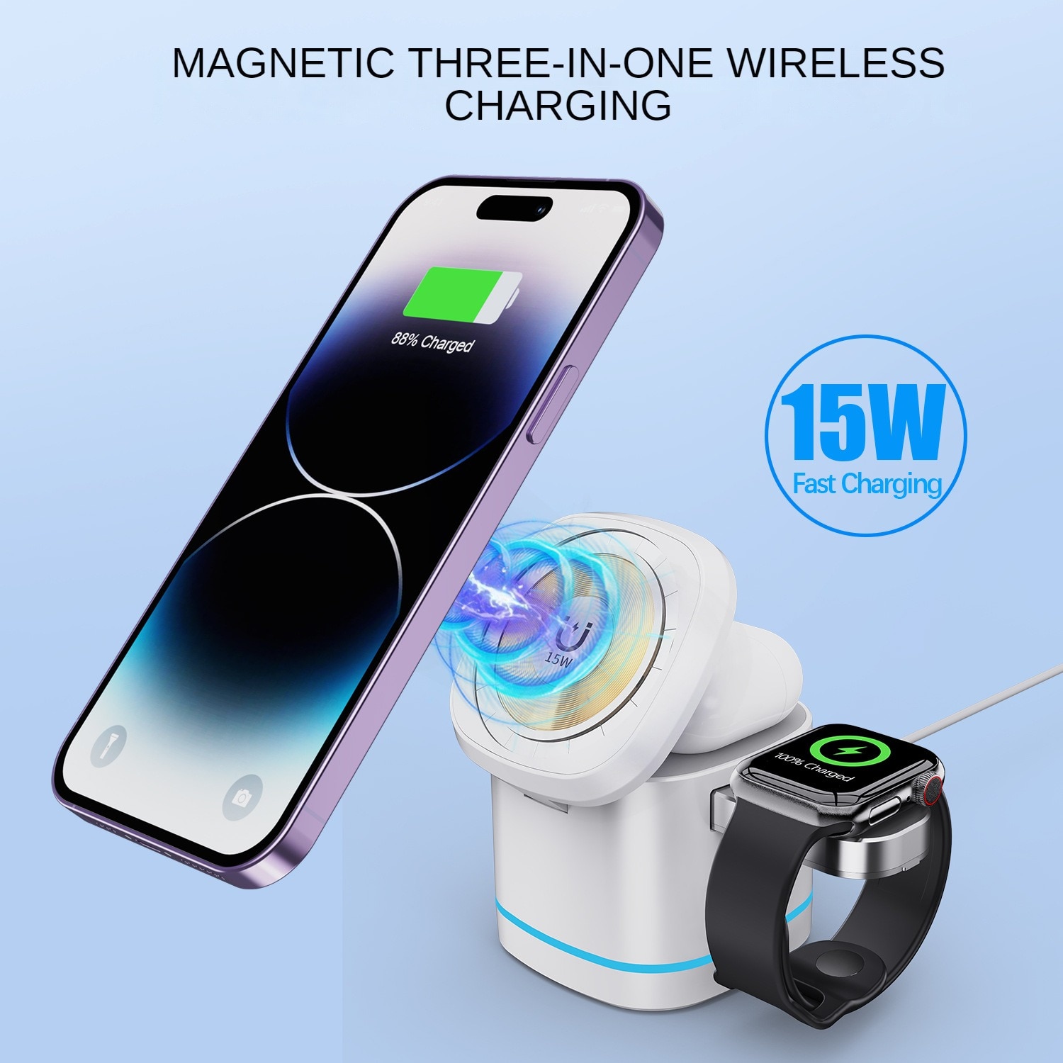 The New MagSafe Magnetic Three-in-one Wireless Charger Is Suitable for Apple 14 Multifunctional Wireless Charging Bracket