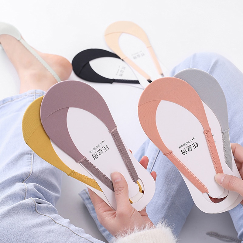 Socks Female Ice Silk Summer Thin Invisible High Heels Front Half Palm Japanese Silicone Non-slip Cross Sling Boat Socks