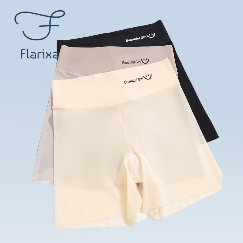 Flarixa Seamless Ice Silk Safety Short Pants Women Boxer Shorts Under the Skirt Smile Face Anti Chafing Panties Female Boyshorts