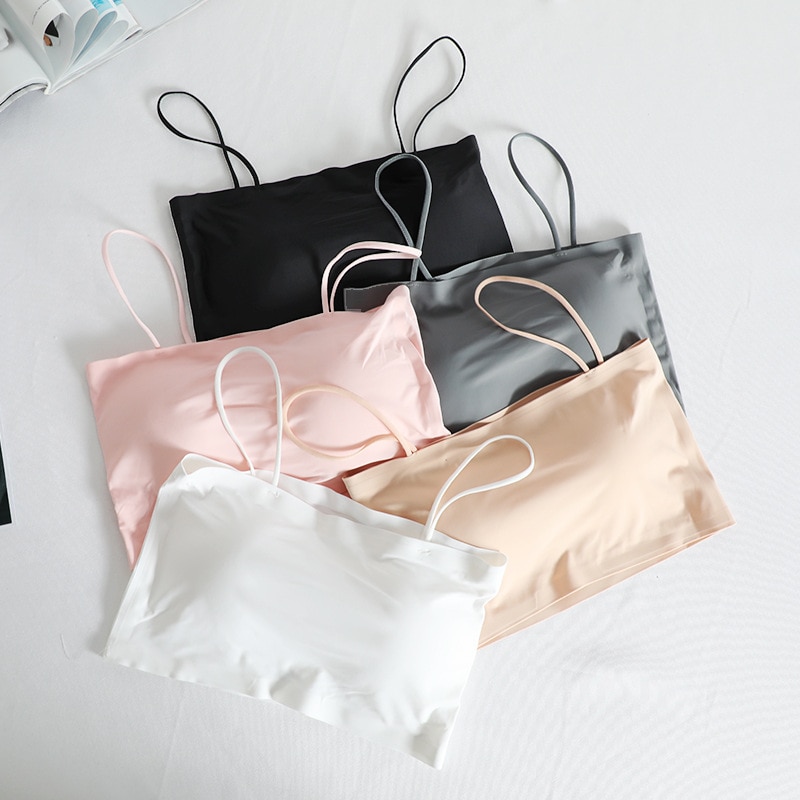 Fashion Summer Sexy Bras for Women Push Up Lingerie Ice Silk Seamless Word Sling Female Tube Top 2021 White Bralette Top Tanks