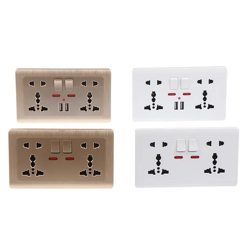 Wall Standard Usb Socket Gray Embedded Panel Wall Power Socket Universal 5 Hole 2.1A Dual USB Charger Port Socket