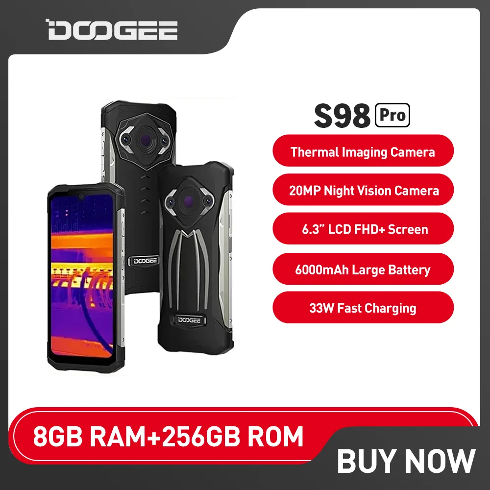 DOOGEE S98 Pro Smartphone Rugged Phone Thermal Imaging Camera Phone 20MP Night Vision Cellphone Helio G96 8+256GB 6.3" Phon