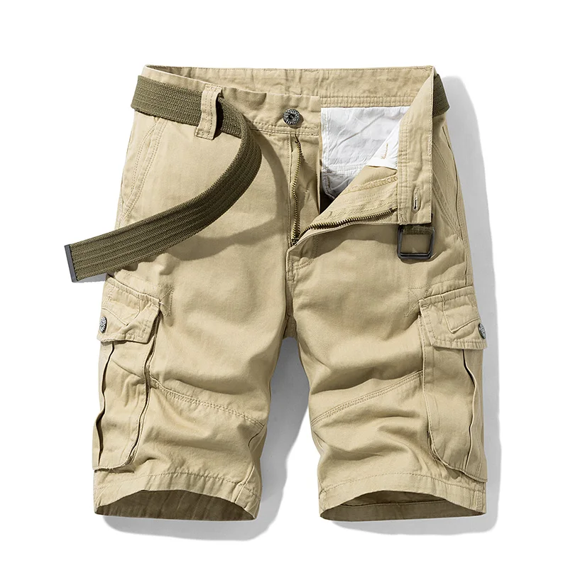 Summer New Men's Safari Shorts With Multiple Pockets Daily Casual Trip Loose Male Shorts Assorted Solid 100% Cotton Pants F