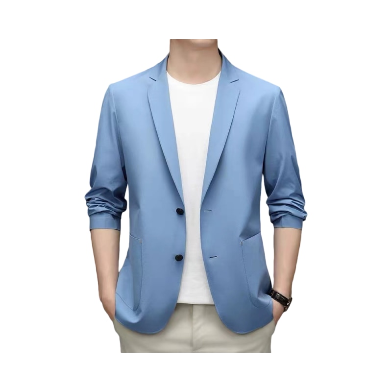 6128-R-New men's suit fine cotton elastic round neck short-sleeved