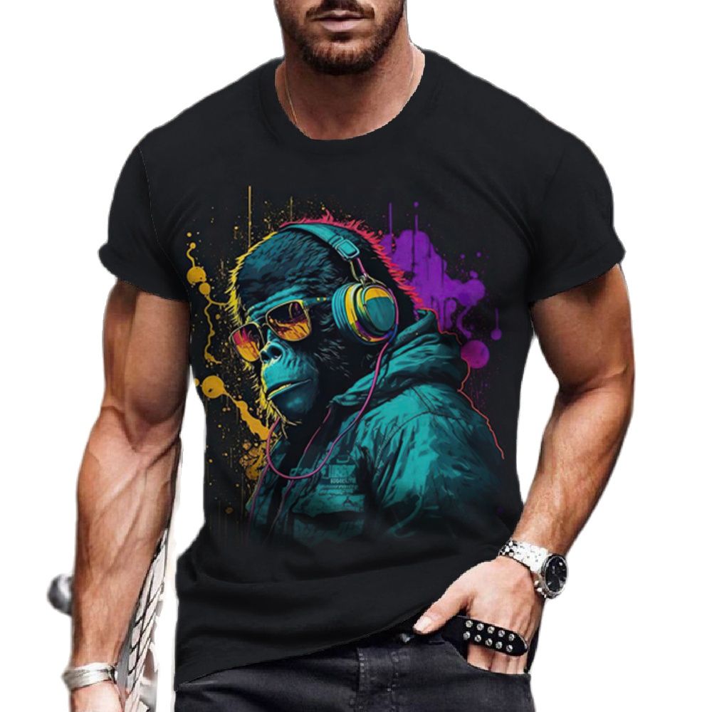 Men'S T-Shirt Monkey Personality Graphic 3d Printing Trendy Black Crew Neck Daily Street Tops Trend Mens Tshirt Shirts Clot