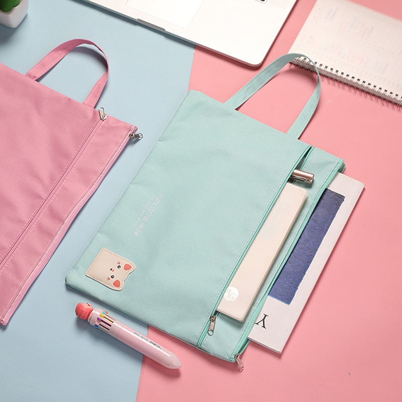 Cat A4 File Holder Portable Oxford Cloth Double Zipper File Bag Stationery Student School Supplies Kawaii Storage Bag For Girls