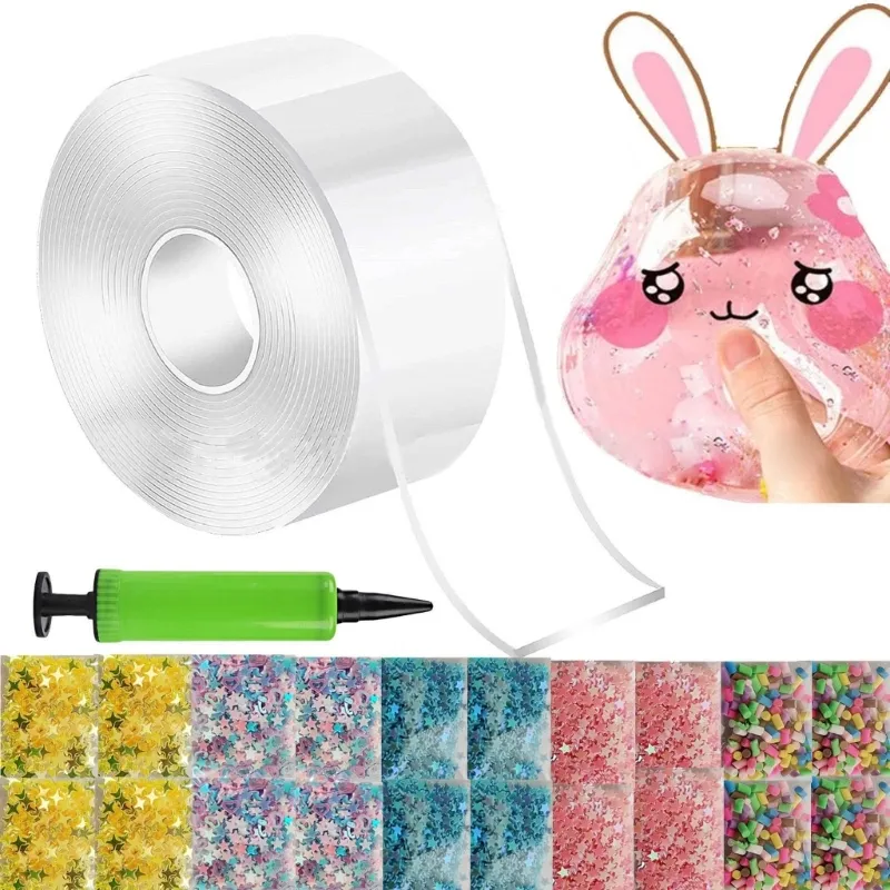 DIY Bubble Blowing Nanos Tape with Balloon Inflators Sets Double Sided Tape Stress Relief DIY Balloon Art Blowing Bubble
