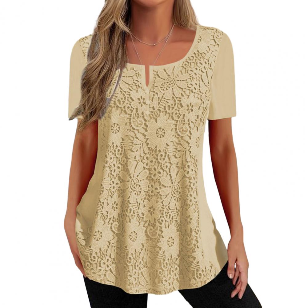 Beautiful Lady Summer Top Casual Women Summer T-shirt Flower Embroidery Daily Wear Mid Length Women Top