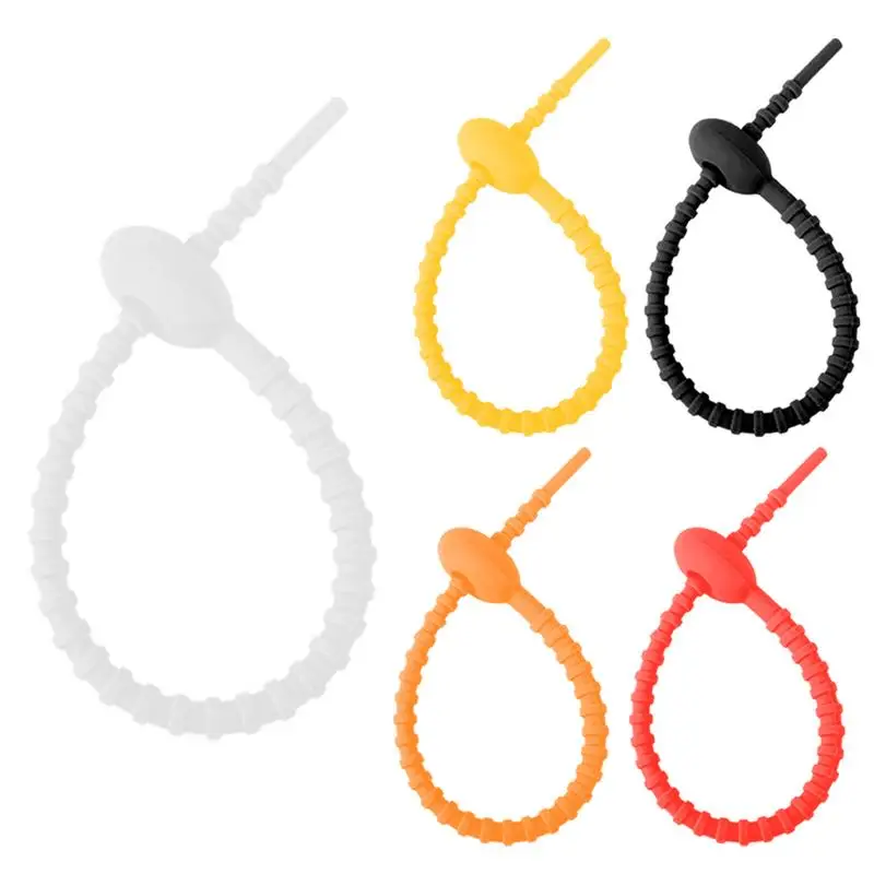 Silicone Zip Ties 15cm/5.9inch Silicone Bag Ties Elastic Silicone Reusable Zip Ties Length Adjustable Cord Management Strap For