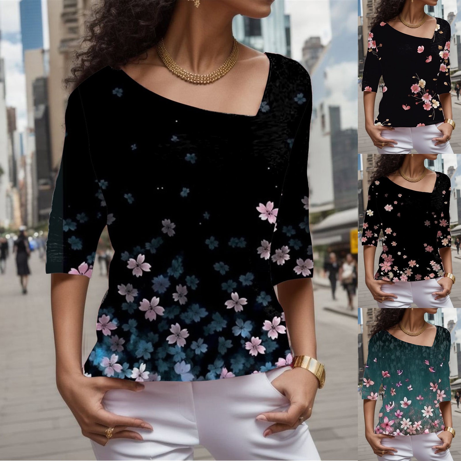 Elegant Women Sexy Skew Collar Blouse 2023 Spring Fashion Printed Vintage Female Tops Female Long Sleeve Pullover Shirts Blusas