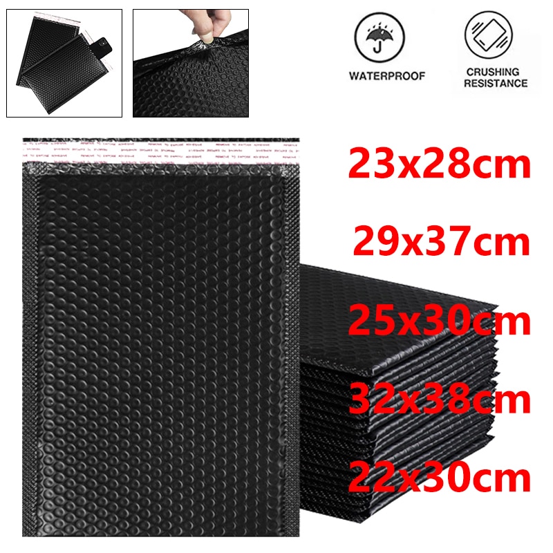 20PCS Bubble Mailers Large Size Poly Bubble Mailer Self Seal Padded Envelopes Gift Bags Black Packaging Envelope Bags for Book