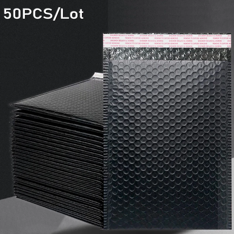 50Pcs Black Bubble Mailers Poly Envelope Bags Self Seal Mailer Padded Shipping Gift Package Waterproof Business Packing Bag