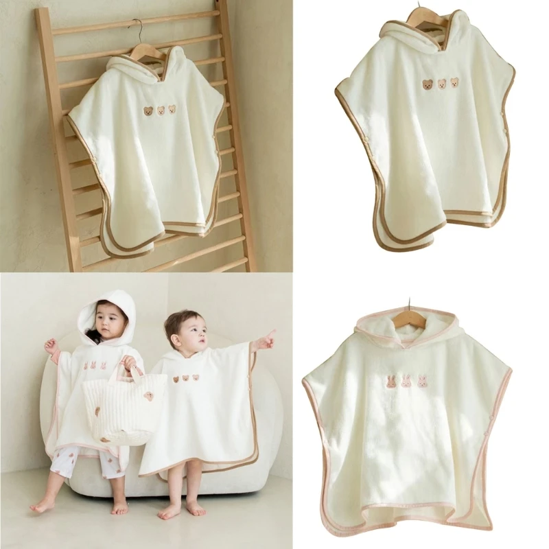 Cotton Beach Towel Hooded Cloak Baby Bathrobe Poncho Towel for Infant 0-1Y Toddler Bath Towel High Absorbent Shower Robe A2UB