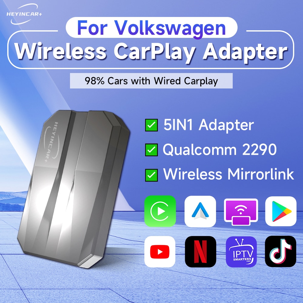 2023 HEYINCAR 5IN1 Wired to Wireless CarPlay Android Auto Adapter For Volkswagen Tiguan Jetta ID.4 Golf Atlas Taos Arteon mini