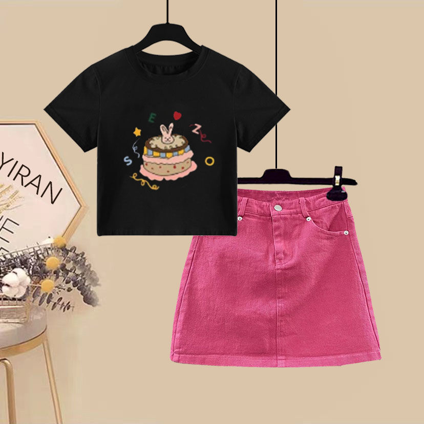 Women's Summer Outfits 2023 New Arrival Fashion Style Slim Versatile Short Sleeve High Waist Half Skirt Two Piece Set Trend