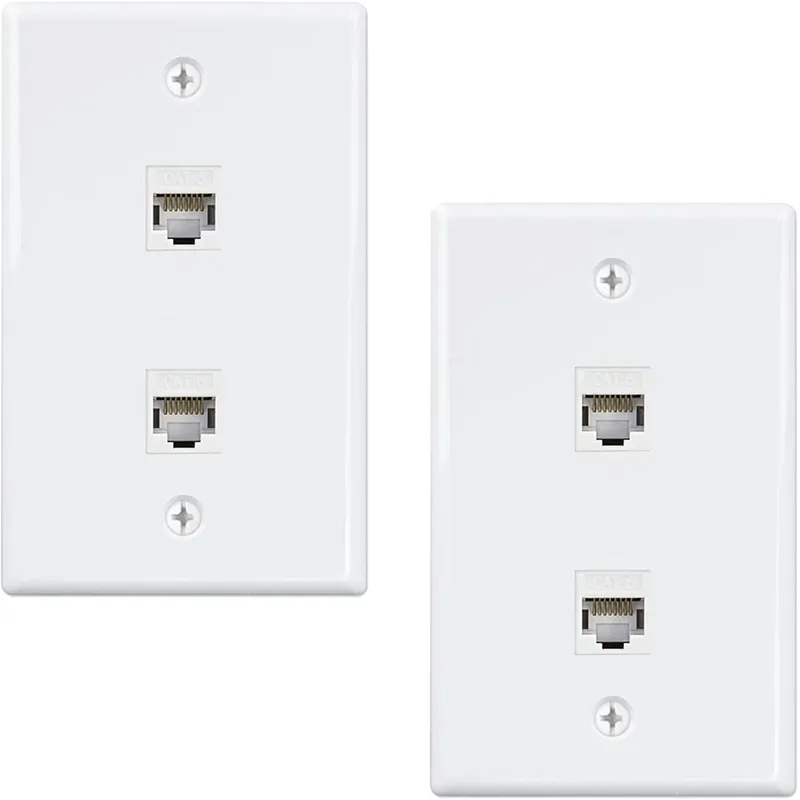 BMDT-2 Port Ethernet Wall Plate, Cat6 Female To Female Wall Jack RJ45 Keystone Inline Coupler Wall Outlet, White