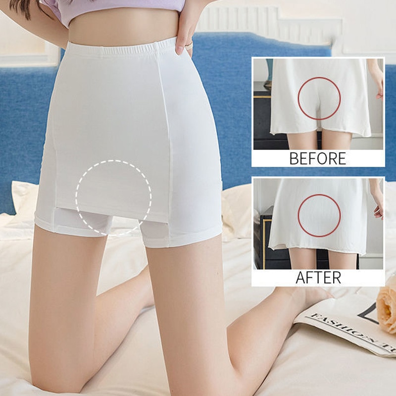 Summer Ice Silk High Waist Shorts Women'S Push Up Safety Pants Double Layer Seamless Skirt Shorts Underwear Boxer Underpant