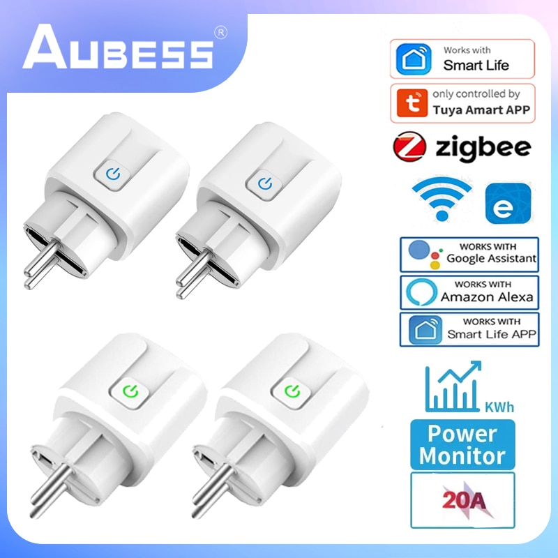 Tuya ZigBee Smart Plug 20A EU Plug Wireless Remote Socket Smart Timer Plug Voice Control Home Fire Retardant Smart Power Socket