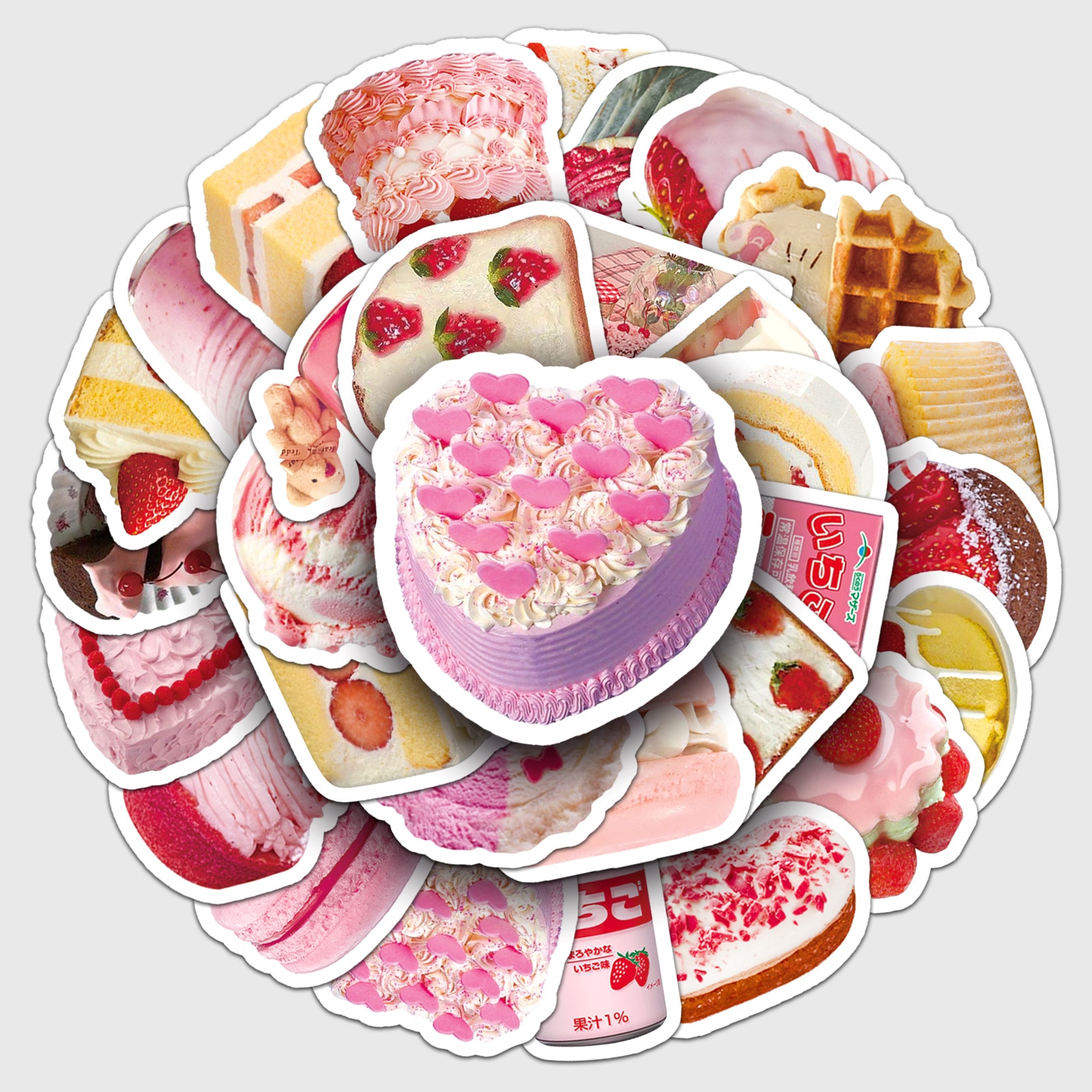 50Pcs Ins Style Pink Cake Sweet Dessert Stickers Cute Cartoon Waterproof Decals DIY Phone Laptop Scrapbooking Diary Kids Toy B2
