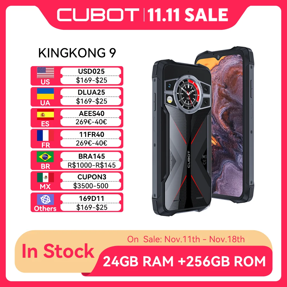 Cubot KingKong 9, Helio G99, 120Hz 6.583-Inch Screen, IP68 Waterproof Rugged, 24GB RAM(12GB+12GB), 256GB ROM, 100MP Camera, NFC