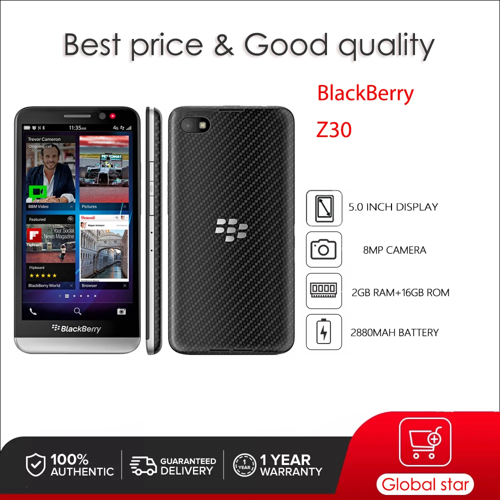 BlackBerry Z30 Refurbished-Original Dual-core Snapdragon 8 MP 5.0" 28800 mAh 2GB RAM 16GB ROM 4G LTE NFC SmartPhone