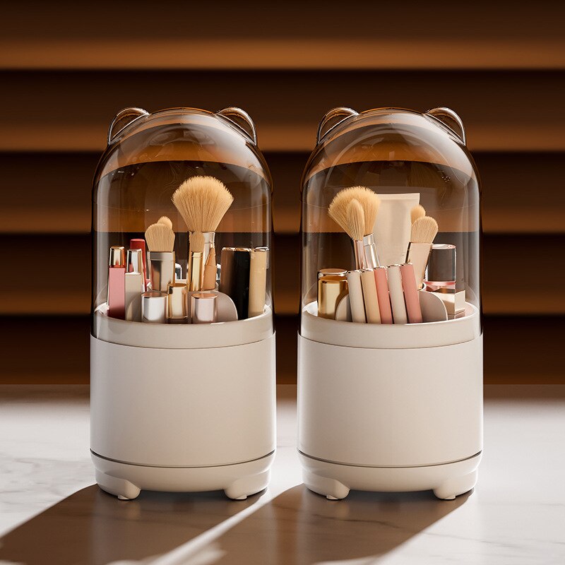 360 Degree Rotating Makeup Brush Storage Box Desktop Cosmetic Brushes Organizer Lipstick Eyebrow Pencil Eye Shadow Brush Holder