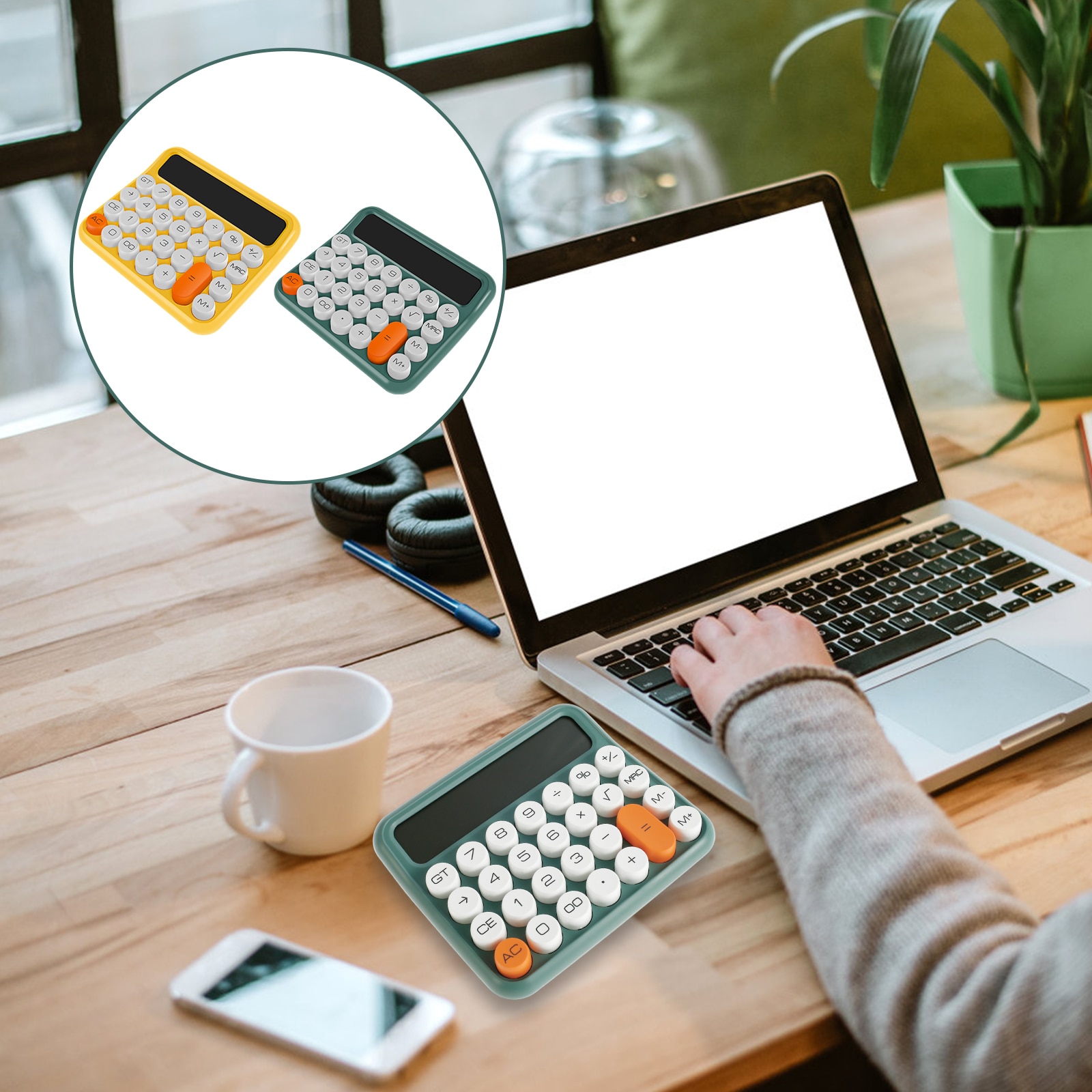 Desktop Calculator with Large LCD Display 12-Digit Big Button Mechanical Switch Calculator Cute Non-slip Accounting Calculator